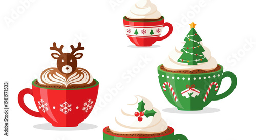 Festive Christmas Hot Chocolate Drinks with Whipped Cream and Toppings