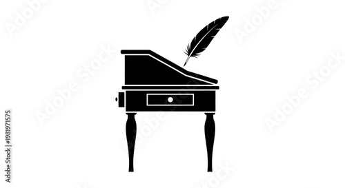 Black piano with feather quill.