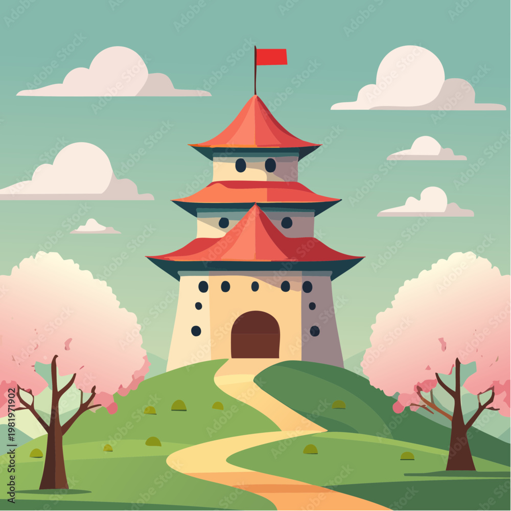 Naklejka premium Traditional Asian Style Watchtower Architecture.