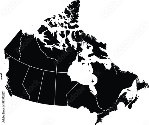 A meticulously crafted silhouette of Canada, showcasing its vast geographical expanse and diverse provinces.