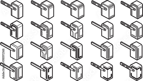 Innovative Collection of Illustrated Turnstiles, showcases various turnstiles. The images are meticulously crafted in an isometric view, highlighting their unique designs.