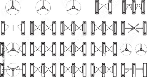 Architectural blueprints showcase a variety of revolving door designs, offering a detailed look at the functional and aesthetic aspects of entryways.