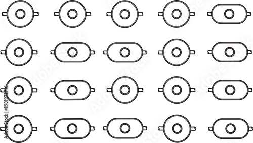 A close-up, simple, and symmetrical top-down view of lightbulb bases arranged in rows. This image underscores the importance of simple design and the functional beauty found in these everyday items.