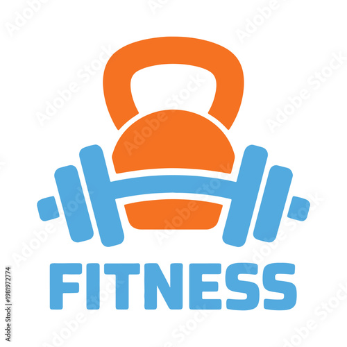Dynamic logo representing fitness and strength training with kettlebell and barbell.