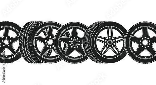 Set of Car Tires and Rims Illustrations for Automotive, Vehicle, and Transport Designs