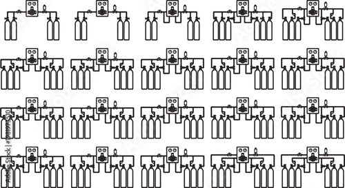 Abstract illustration of interconnected cylindrical modules in a grid pattern, creating a symmetrical design that suggests complexity and structured arrangement.