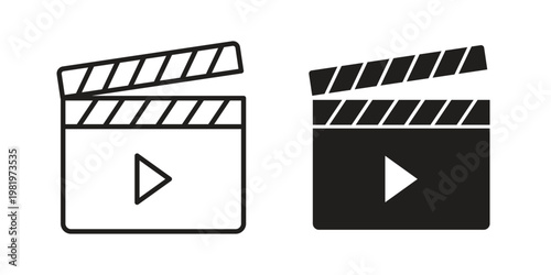 Film clapperboard icon editable vector pack. Black flat and line symbols