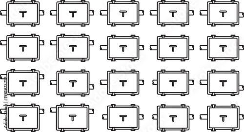 A grid of identical secure cases, all with a stylized 'T', creating a sense of organization and potentially security.