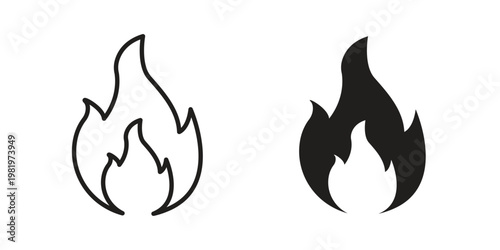 Fire icon editable vector pack. Black flat and line symbols