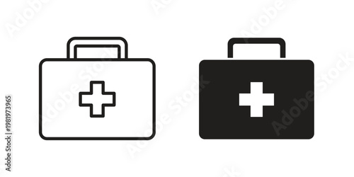 First aid kit icon editable vector pack. Black flat and line symbols