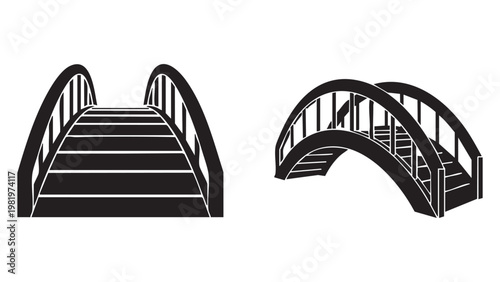 Line drawings of two pedestrian bridges with different staircases