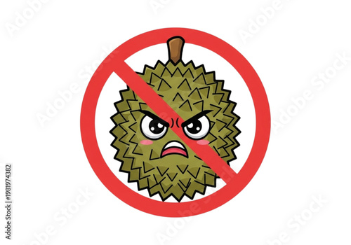 Forbidden Durian Icon with Angry Face Symbolizing Prohibition and Disapproval