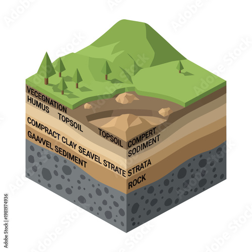Soil Layers Diagram 3D Illustration.