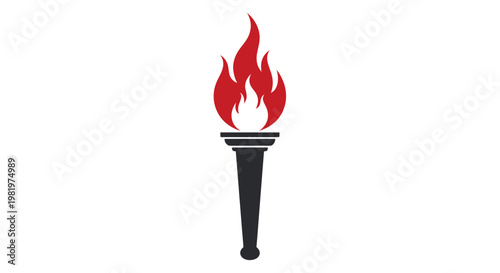 Burning Torch Icon with Red Flames on White Background