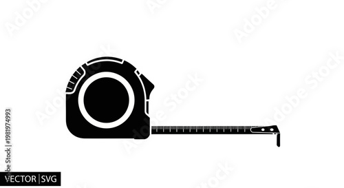 Black silhouette of a retractable tape measure tool on white background