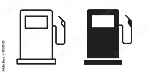 Gas station icon editable vector pack. Black flat and line symbols