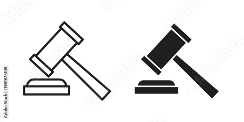 Gavel icon editable vector pack. Black flat and line symbols