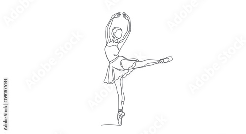 Elegant ballerina in arabesque pose, continuous line drawing