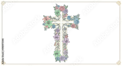 Elegant Floral Cross Decoration with Pastel Roses and Lilies