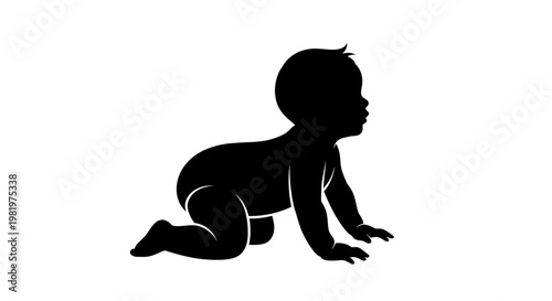 Fotografija Silhouette of a baby crawling on a white background