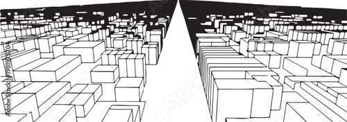 Abstract geometric cityscape with modern buildings in a futuristic perspective view illustration