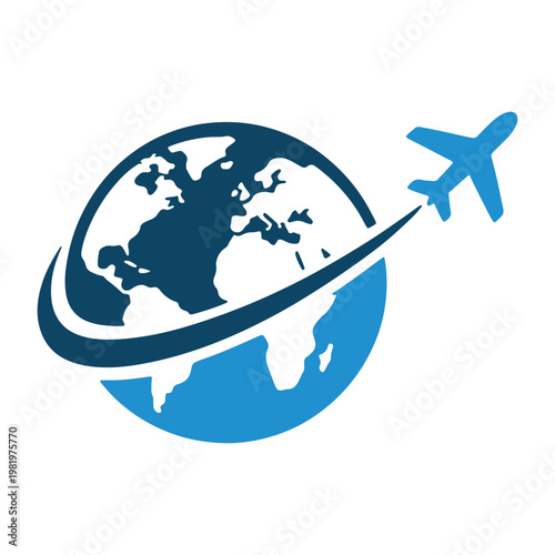 A graphic of a globe with an airplane flying around it symbolizing global travel.
