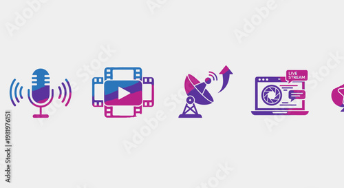 Modern communication and media icons for various technological concepts