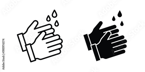 Handwashing icon editable vector pack. Black flat and line symbols
