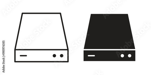 Hard drive icon editable vector pack. Black flat and line symbols