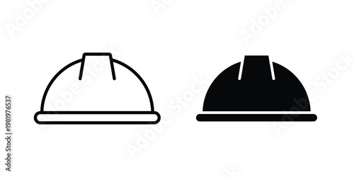 Hard hat icon editable vector pack. Black flat and line symbols