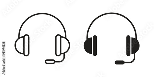 Headphone icon editable vector pack. Black flat and line symbols