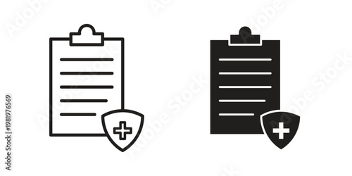Health insurance icon editable vector pack. Black flat and line symbols