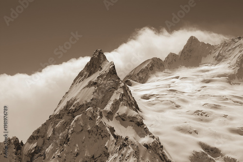 Sepia snowy mountains