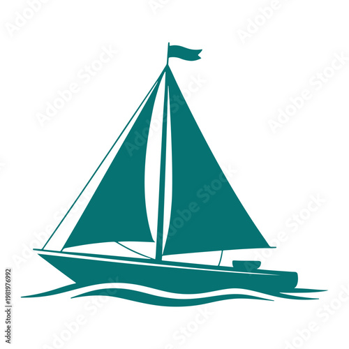 A sleek sailboat gliding smoothly over calm ocean waters with a waving flag at the masthead