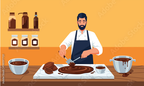 A chef preparing chocolate 