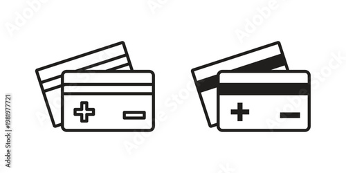 Insurance card icon editable vector pack. Black flat and line symbols
