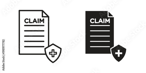 Insurance Claim icon editable vector pack. Black flat and line symbols