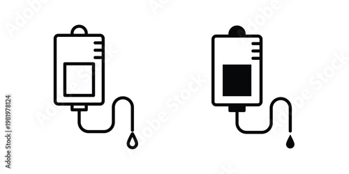 IV drip icon editable vector pack. Black flat and line symbols