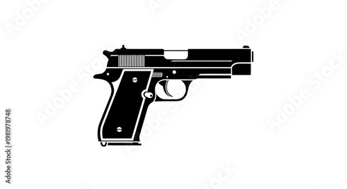 Black Silhouette of a Handgun on White Background