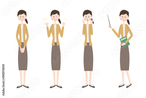 女性教師のポーズセット