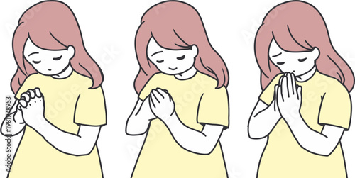 Spiritual Faith Serene Girl in Prayer Vector Art. Perfect for Christian themes, worship materials, and inspirational designs. Expressing peace, faith, and devotion