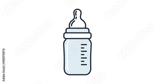 Illustrated baby bottle with nipple and scale against a clean white backdrop