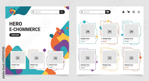 E-commerce, hero, web, template, colorful, modern, online shopping, vector graphics