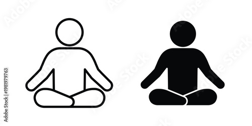 Meditation icon editable vector pack. Black flat and line symbols