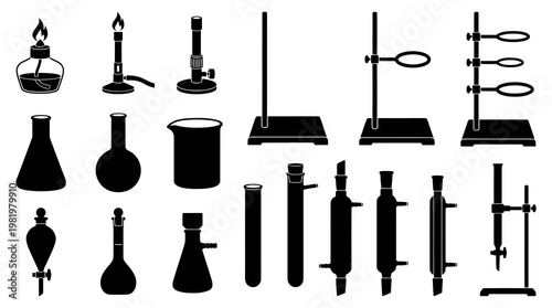 Science Lab Equipment Vector Silhouettes - Chemistry Laboratory Glassware and Apparatus Icons
