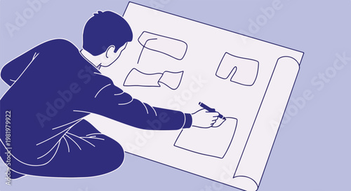 Man drawing on blueprint, creative design concept