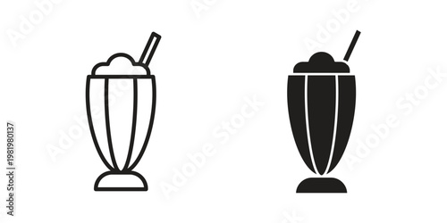 Milkshake icon editable vector pack. Black flat and line symbols