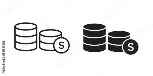 Money icon editable vector pack. Black flat and line symbols