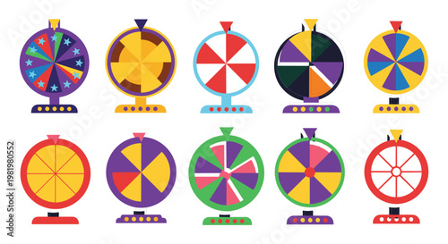 Colorful Spin Wheel Icon Set for Games, Contests, Prize Draws, and Lucky Wheel Designs