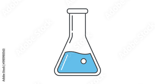 Laboratory flask illustration with blue liquid science experiment concept